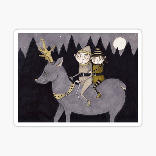 Elves Riding a Reindeer Sticker