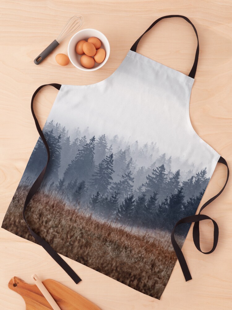 Thumbnail 1 of 6, Apron, Lost In Fog // Misty Morning Landscape Autumn Wilderness Forest Waves With Cascadia Trees Covered In Fog designed and sold by tekay.