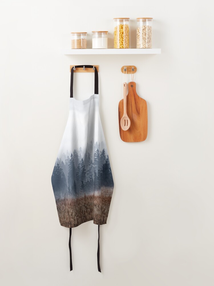 Thumbnail 4 of 6, Apron, Lost In Fog // Misty Morning Landscape Autumn Wilderness Forest Waves With Cascadia Trees Covered In Fog designed and sold by tekay.