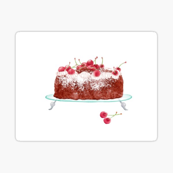 Watercolor Illustration of German style dessert - Black Forest Cherry Cake Sticker