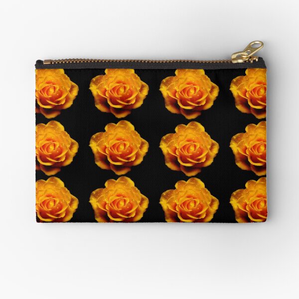 Glimmery Yellow Roses On Black Zipper Pouch