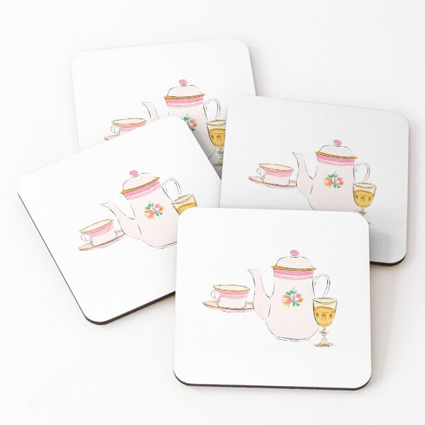 Item preview, Watercolor Illustration of French porcelain teapot, teacup and a glass of wine designed and sold by iswenyi.