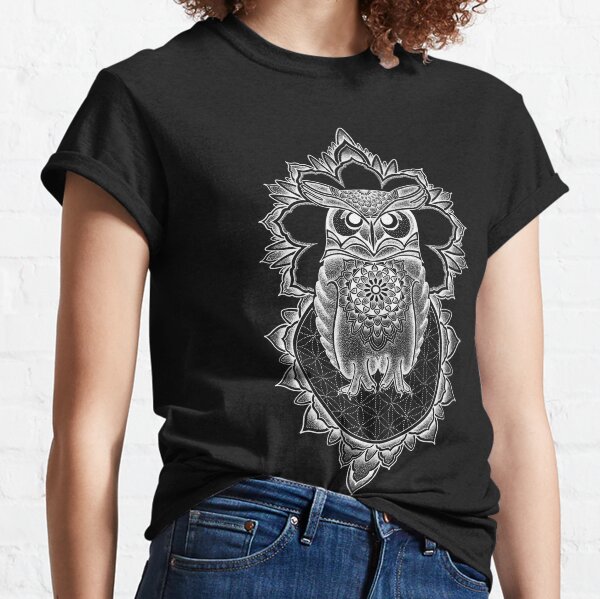 White owl mandala in pen and ink dotwork Classic T-Shirt