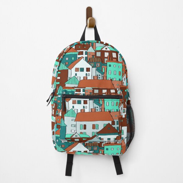 Item preview, Small european town houses pattern in turquoise designed and sold by natalyon.