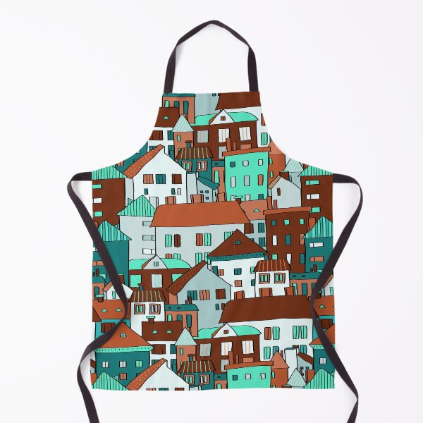 Item preview, Small european town houses pattern in turquoise designed and sold by natalyon.