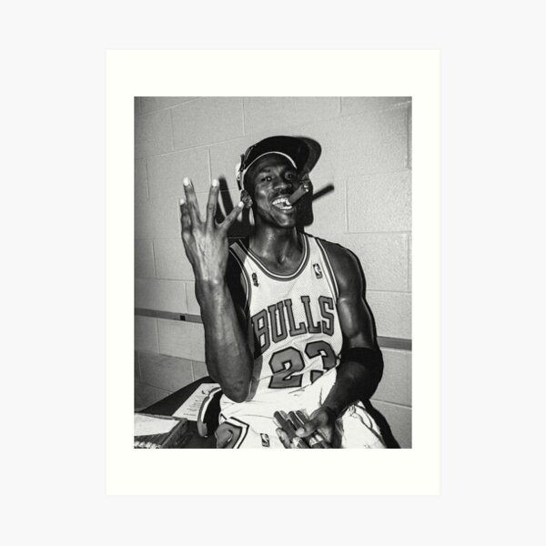 90's vintage Michael Jordan Three-peat blanco y negro Lámina artística