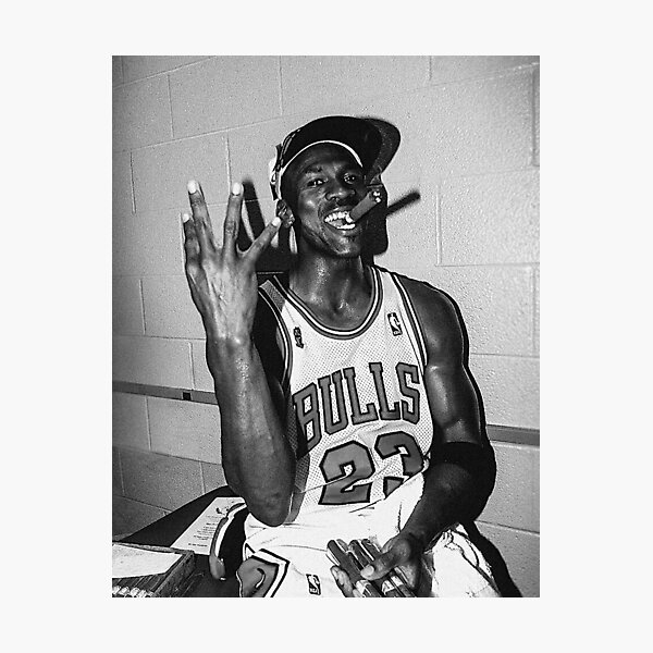 90's vintage Michael Jordan Three-tourbe noir et blanc Impression photo