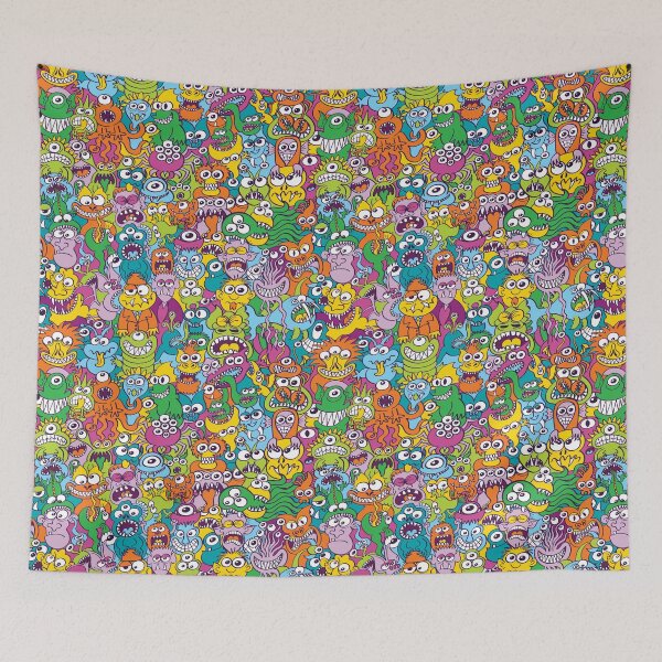 Item preview, Funny crowd of colorful monsters, aliens and Halloween characters designed and sold by Zoo-co.