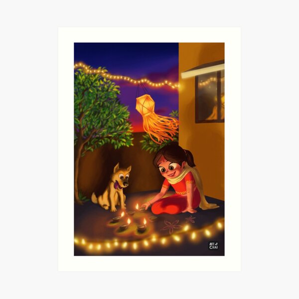 Diwali with Pup Art Print
