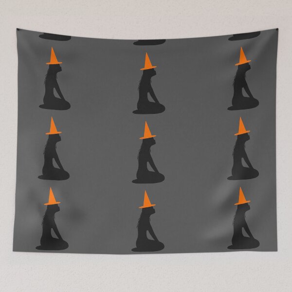Item preview, Black sensual silhouette of witch with orange pumpkin Halloween hat designed and sold by BV-creas.
