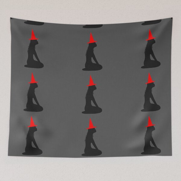 Item preview, Black sensual silhouette of witch with blood red Halloween hat designed and sold by BV-creas.