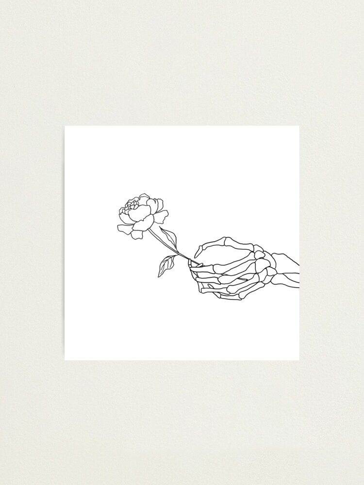 Drawn hand holding and offering rose flowers, printable sketch art