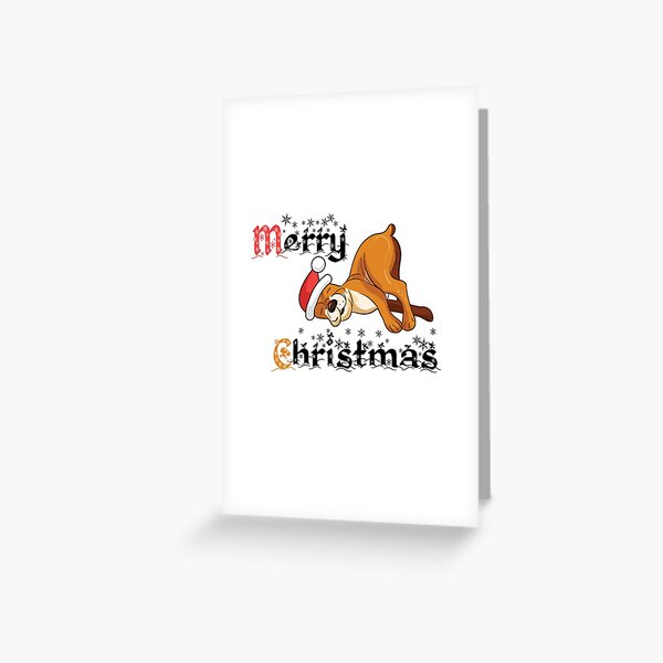 Merry Christmas Pitbull Dog Wearing a Red Christmas Hat Greeting Card