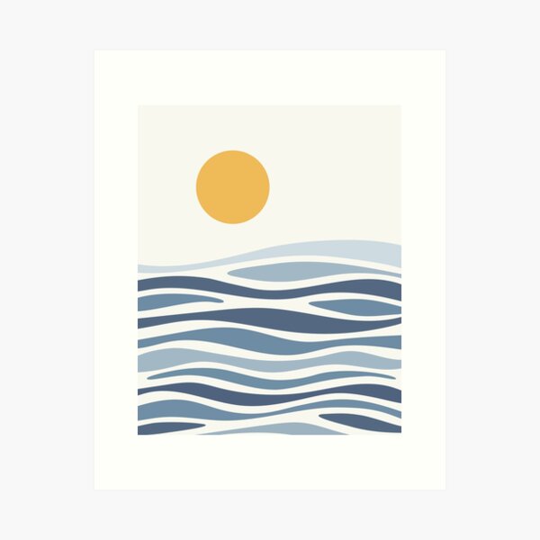 Blue Ocean Waves and Sun Art Print