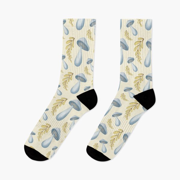 Item preview, Yellow and Blue mushrooms with greenery designed and sold by Heather van der Dys.