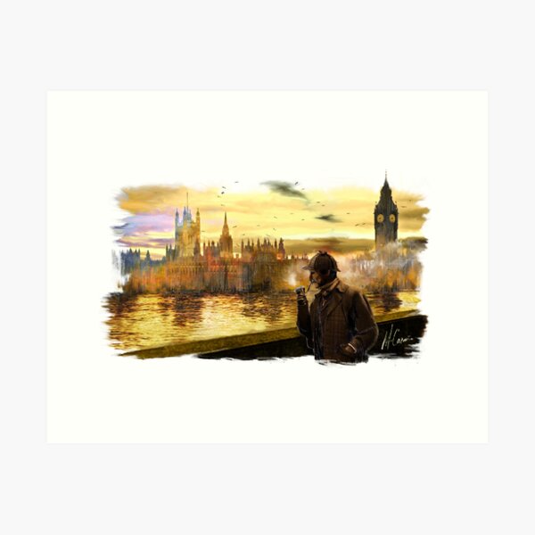 Item preview, Sherlock Holmes walking down the Thames, past Big Ben designed and sold by miquelcazanya.
