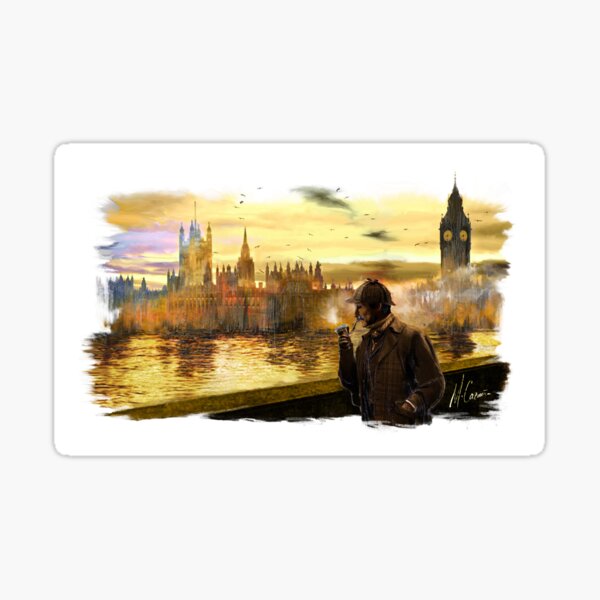 Item preview, Sherlock Holmes walking down the Thames, past Big Ben designed and sold by miquelcazanya.