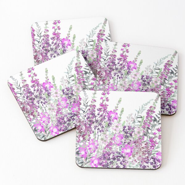 Pink Flower Garden - Sidalcea, Alliums & Purple Loosestrife Coasters (Set of 4)
