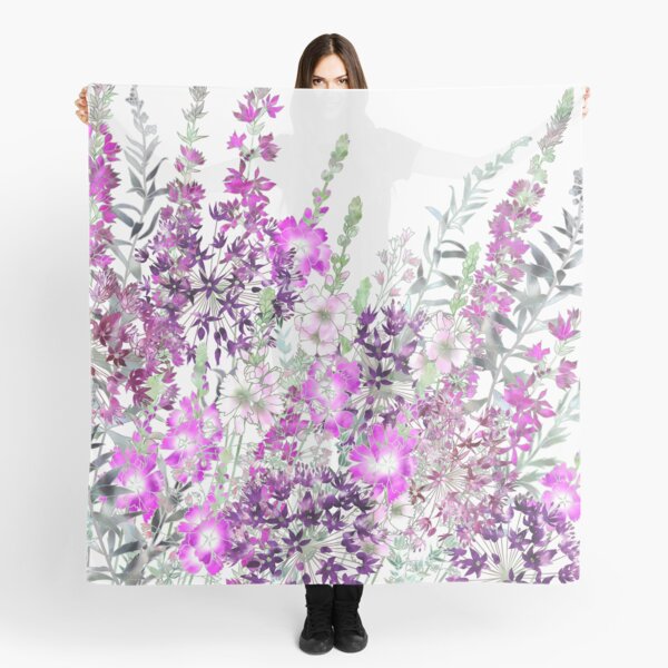 Pink Flower Garden - Sidalcea, Alliums & Purple Loosestrife Scarf