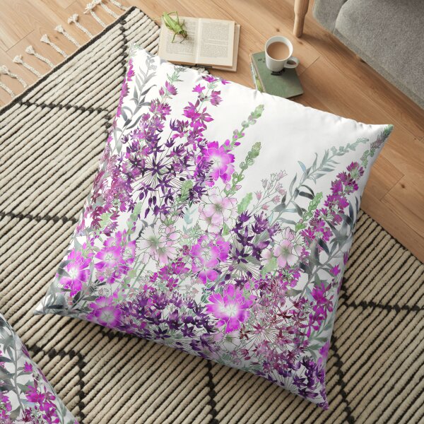 Pink Flower Garden - Sidalcea, Alliums & Purple Loosestrife Floor Pillow