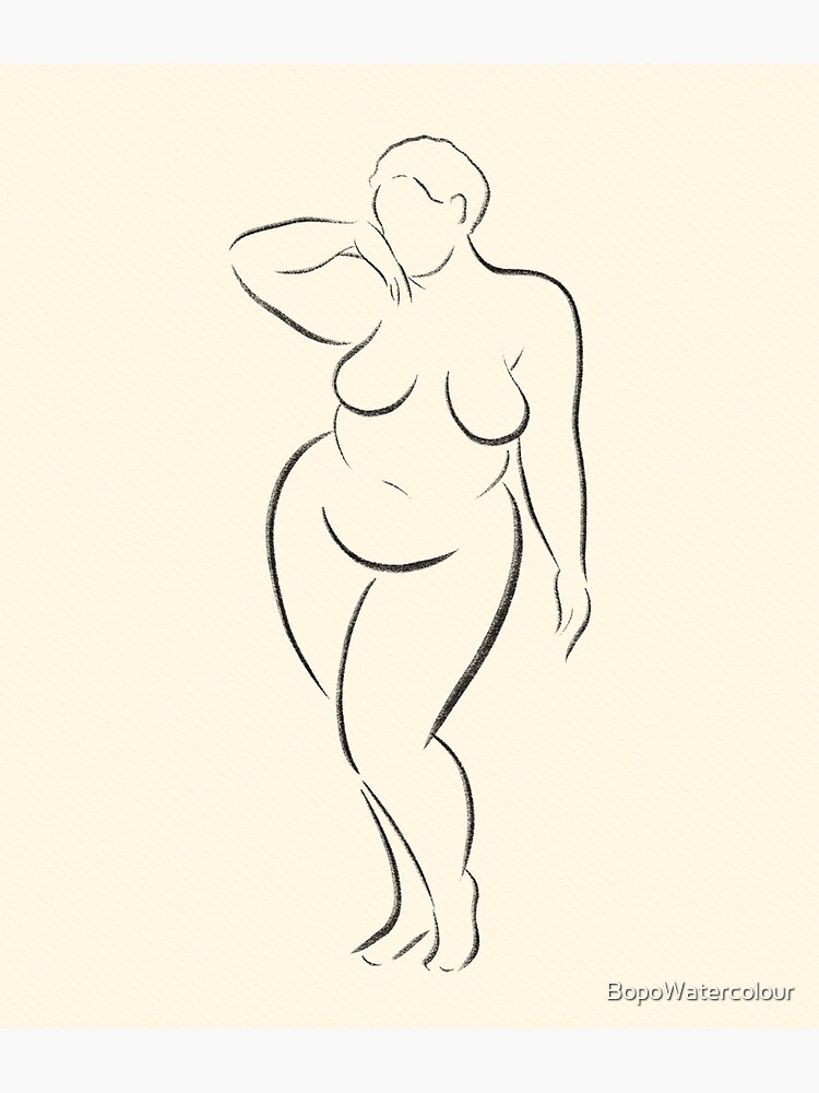 Body positive minimalist line silhouette art modern ink sketch plus size  nude life study by BopoWatercolour  Postcard for Sale by BopoWatercolour