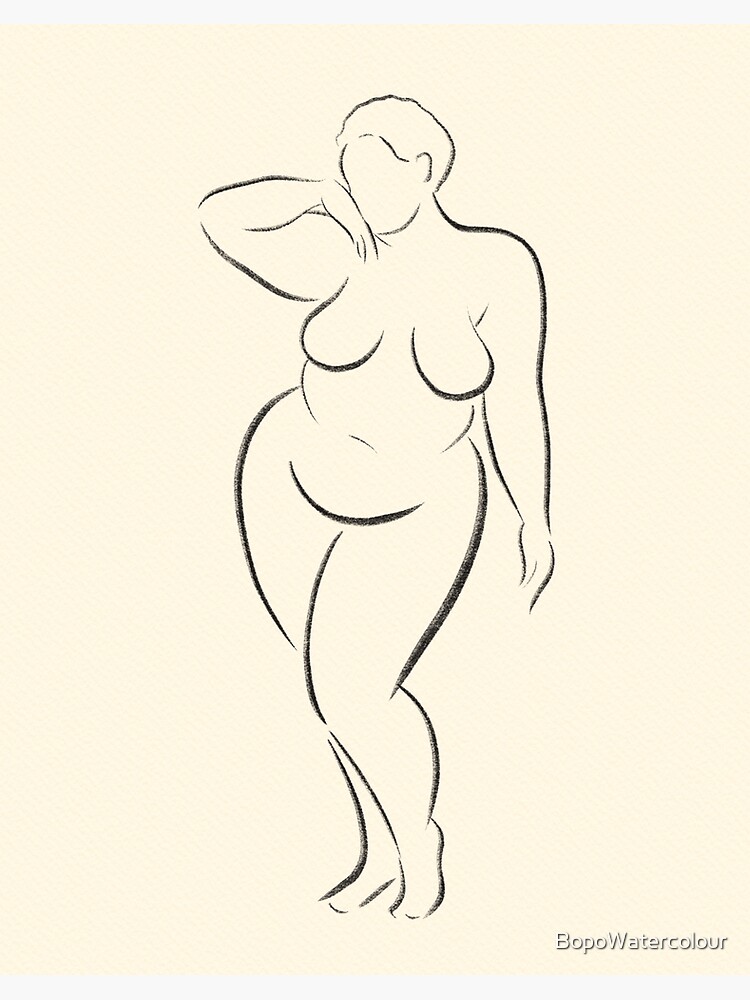 Body positive minimalist silhouette art modern ink sketch plus size nude study by BopoWatercolour " Art Board Print by | Redbubble