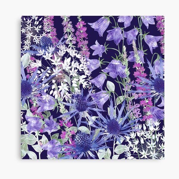 Sea Holly, Campanula, White Alliums & Purple Loosestrife Canvas Print