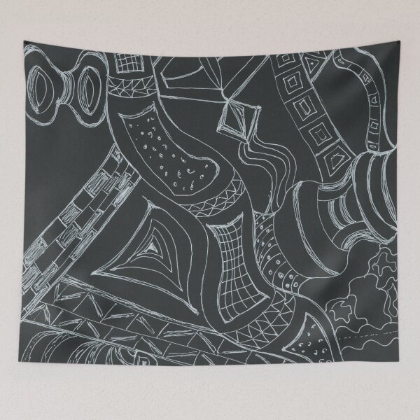 Item preview, Landscape, geometric shapes, black, white, gel pen designed and sold by BebiCervin.