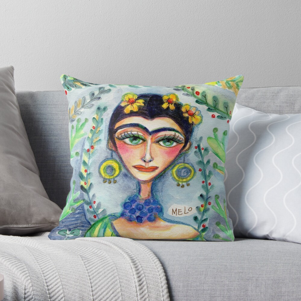 Frida in her Garden Throw Pillow