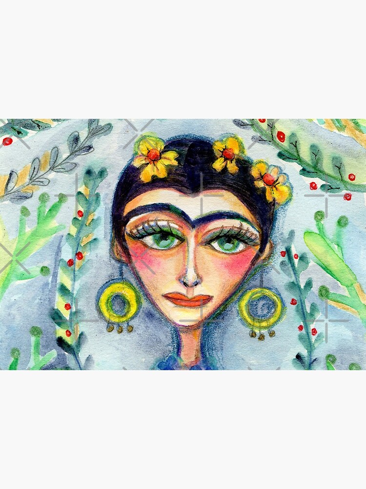 Frida in Blue with Flowers and Berries by meloearth