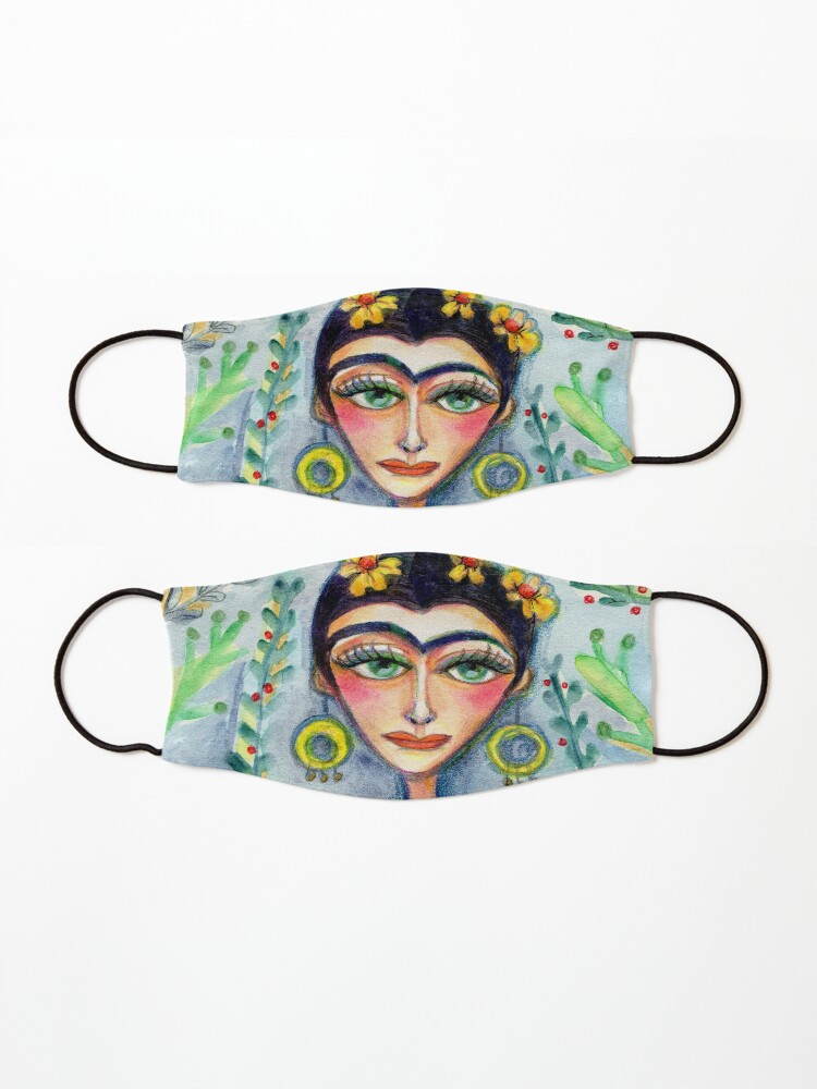 Alternate view of Frida in Blue with Flowers and Berries Mask
