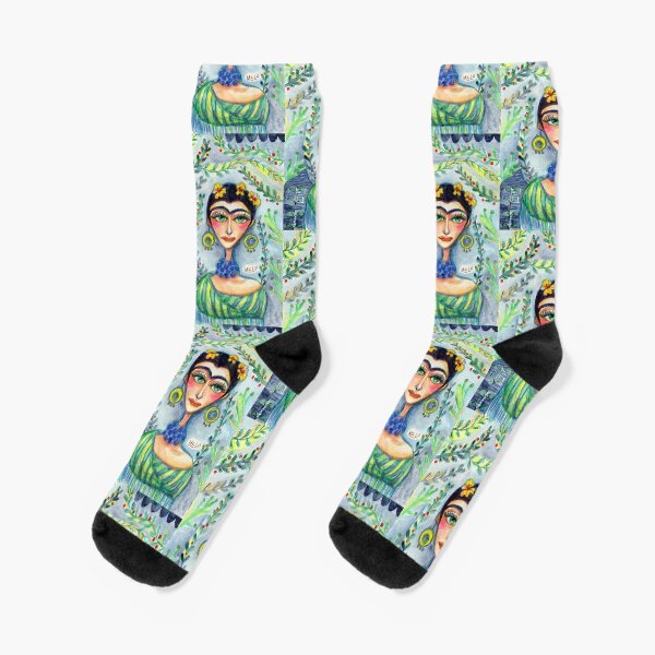 Frida in Blue with Flowers and Berries Socks