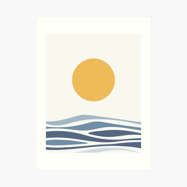 Blue Ocean Waves and Sun Art Print