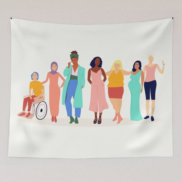 Item preview, Diverse colourful women from all walks rising up together, diversity unity, women empowerment, girl power, women's day. Fashionable body positive, LGBT, religion positive and acceptance, selflove designed and sold by ruepix.