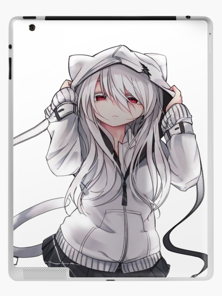 Kawaii Anime Neko Cat Girl With white hair | iPad Case & Skin