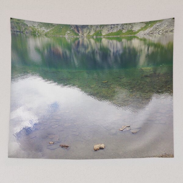 Item preview, Beautiful Water Reflection Seven Rila Lakes Bulgarian Photo Dark Green Background designed and sold by LuckyKermit.