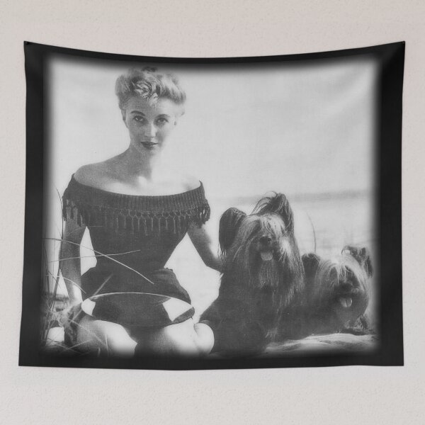 Item preview, Vintage Print Pretty Woman Bathing Suit Posing With Dogs designed and sold by Mary Riley.