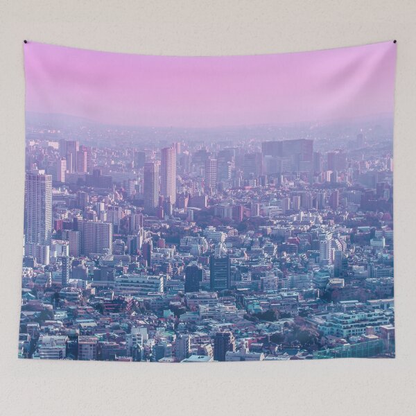 Item preview, Anime Tokyo Cityscape pink and blue sky and clounds vaporwave and citypop cool vibe designed and sold by TokyoLuv.