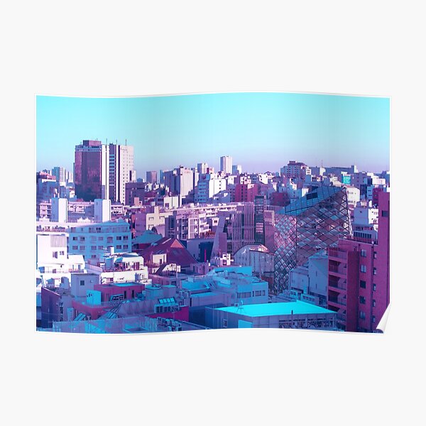 Harajuku Anime Photo Esthétique Citypop vaporwave rose et bleu citypunk Poster