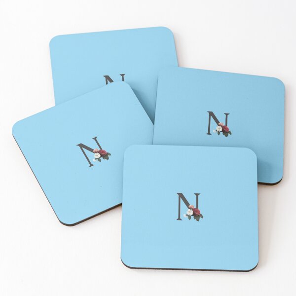 Artikelvorschau, Schwarz auf Blau Monogramm Buchstabe N | Blumenalphabet entworfen und verkauft von SerendipityNow.