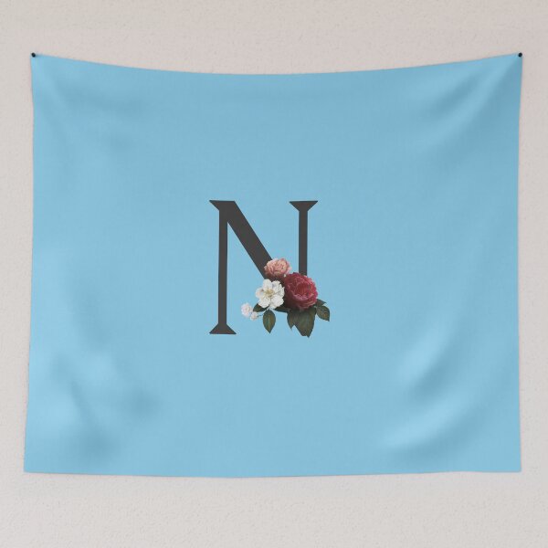 Item preview, Black On Blue Monogram Letter N | Floral Alphabet designed and sold by SerendipityNow.