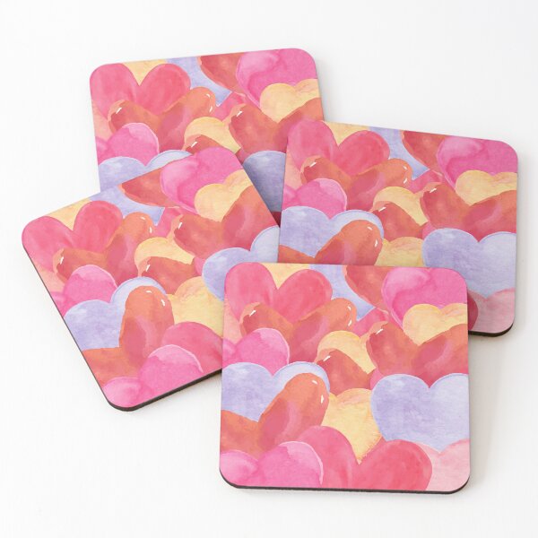 Item preview, Full of love - multi-coloured, watercolour hearts - pattern designed and sold by JellyBeenzz.