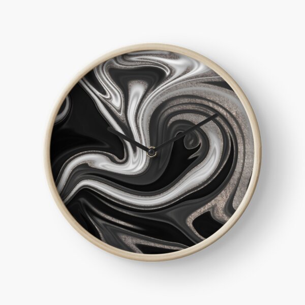 Modern Black and Silver Marble Abstract Clock