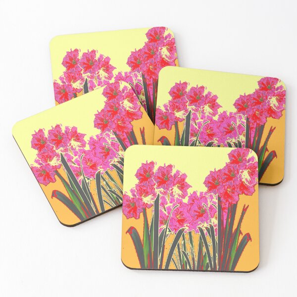 Item preview, MODERN ABSTRACTED RED-PINK AMARYLLIS GARDEN GOLDEN-YELLOW ART designed and sold by sharlesart.