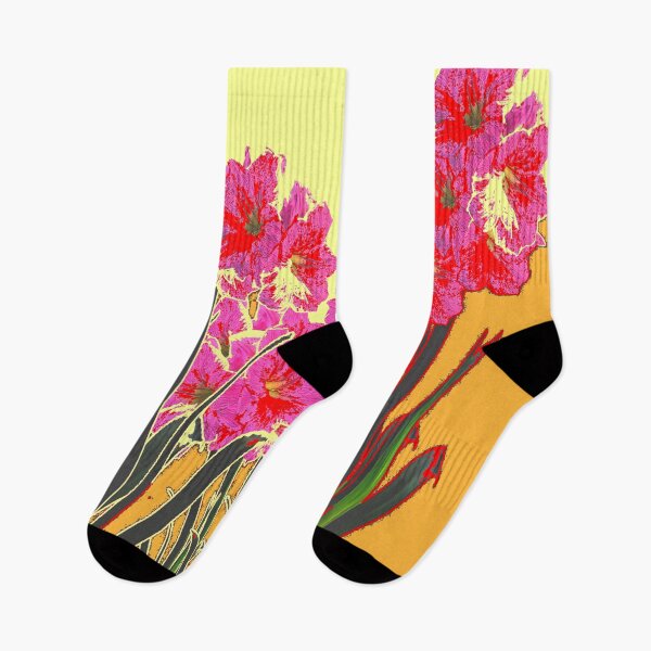 Item preview, MODERN ABSTRACTED RED-PINK AMARYLLIS GARDEN GOLDEN-YELLOW ART designed and sold by sharlesart.