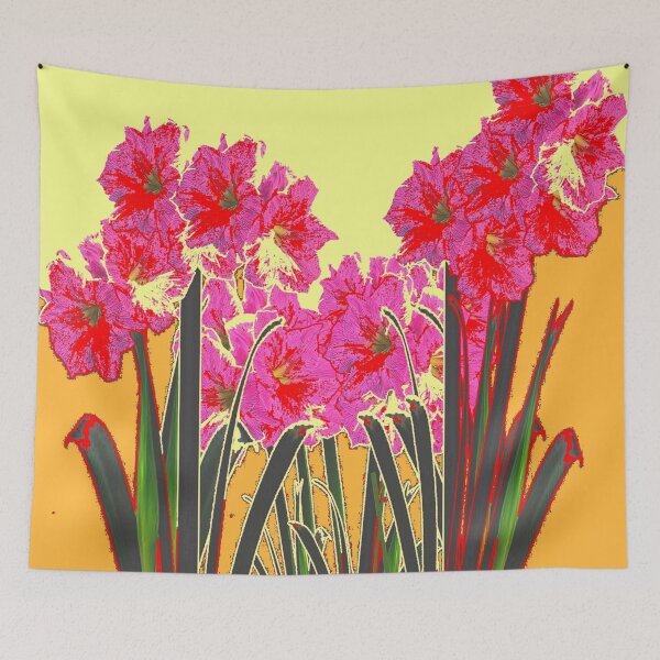 Item preview, MODERN ABSTRACTED RED-PINK AMARYLLIS GARDEN GOLDEN-YELLOW ART designed and sold by sharlesart.
