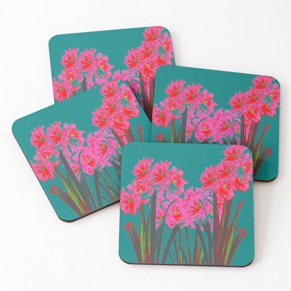 Item preview, MODERN ABSTRACTED RED-PINK AMARYLLIS GARDEN TEAL COLOR ART designed and sold by sharlesart.