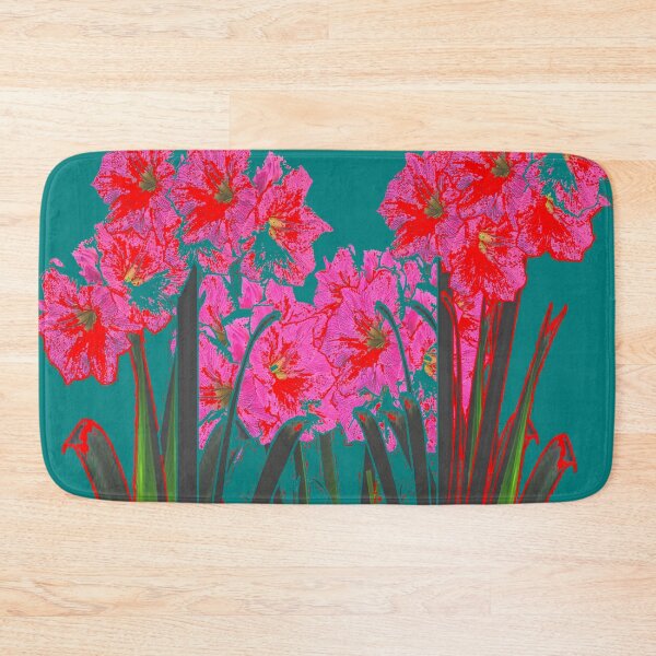 Item preview, MODERN ABSTRACTED RED-PINK AMARYLLIS GARDEN TEAL COLOR ART designed and sold by sharlesart.