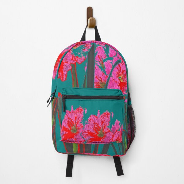 Item preview, MODERN ABSTRACTED RED-PINK AMARYLLIS GARDEN TEAL COLOR ART designed and sold by sharlesart.