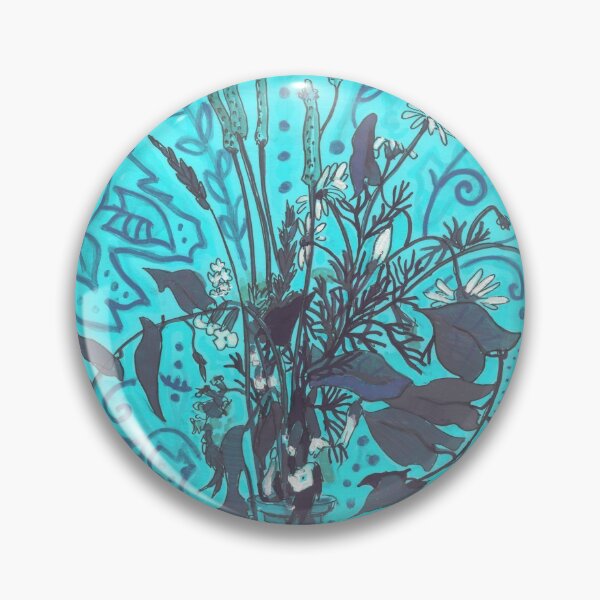 Item preview, Mayweed, Bindweed and Plantain, Roadside Wildflowers, Turquoise Blue designed and sold by Julia Khoroshikh.
